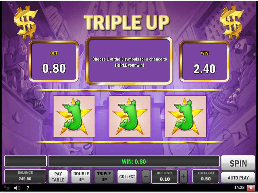 Риск игра на утроение последнего выигрыша В слоте Пигги Банк предусмотрено утроение выигрыша