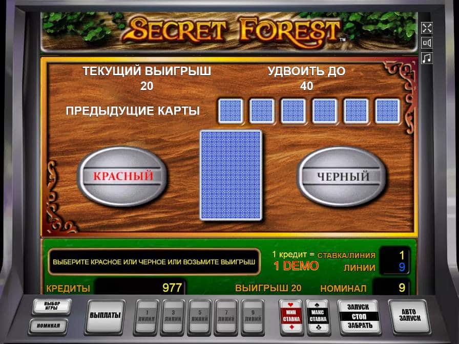 Рискованный раунд в автомате Загадочный Лес Риск-игра в автомате Secret Forest